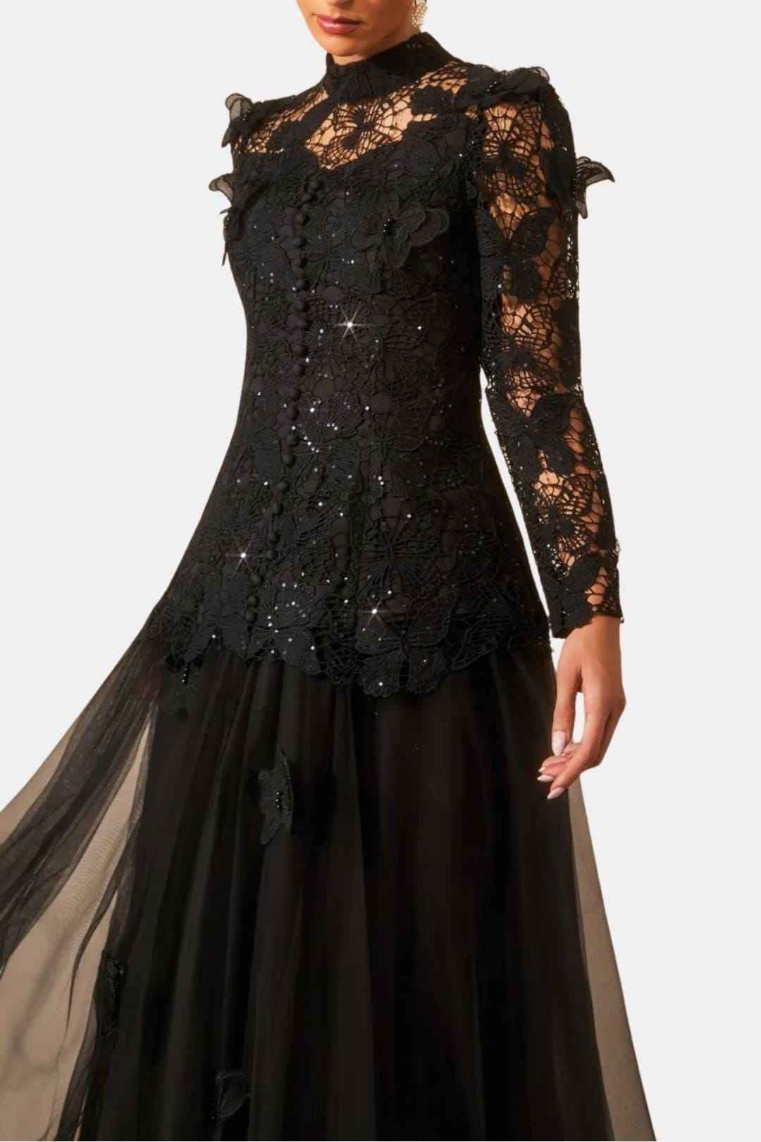 Amabel maxi dress high neckline detail
