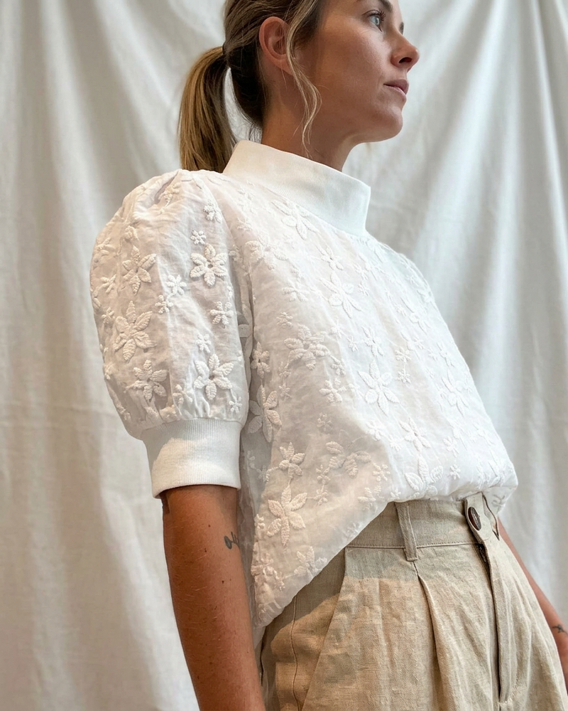 Olympe | Women's White Embroidered Blouson Top