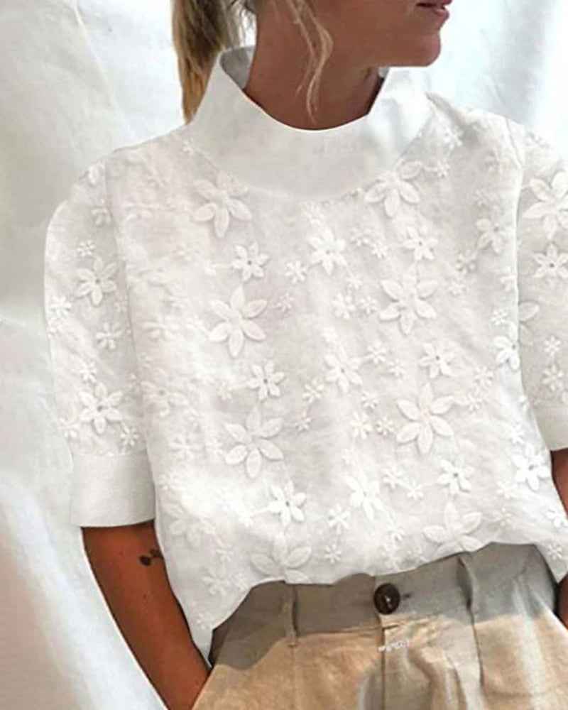 Olympe | Women's White Embroidered Blouson Top