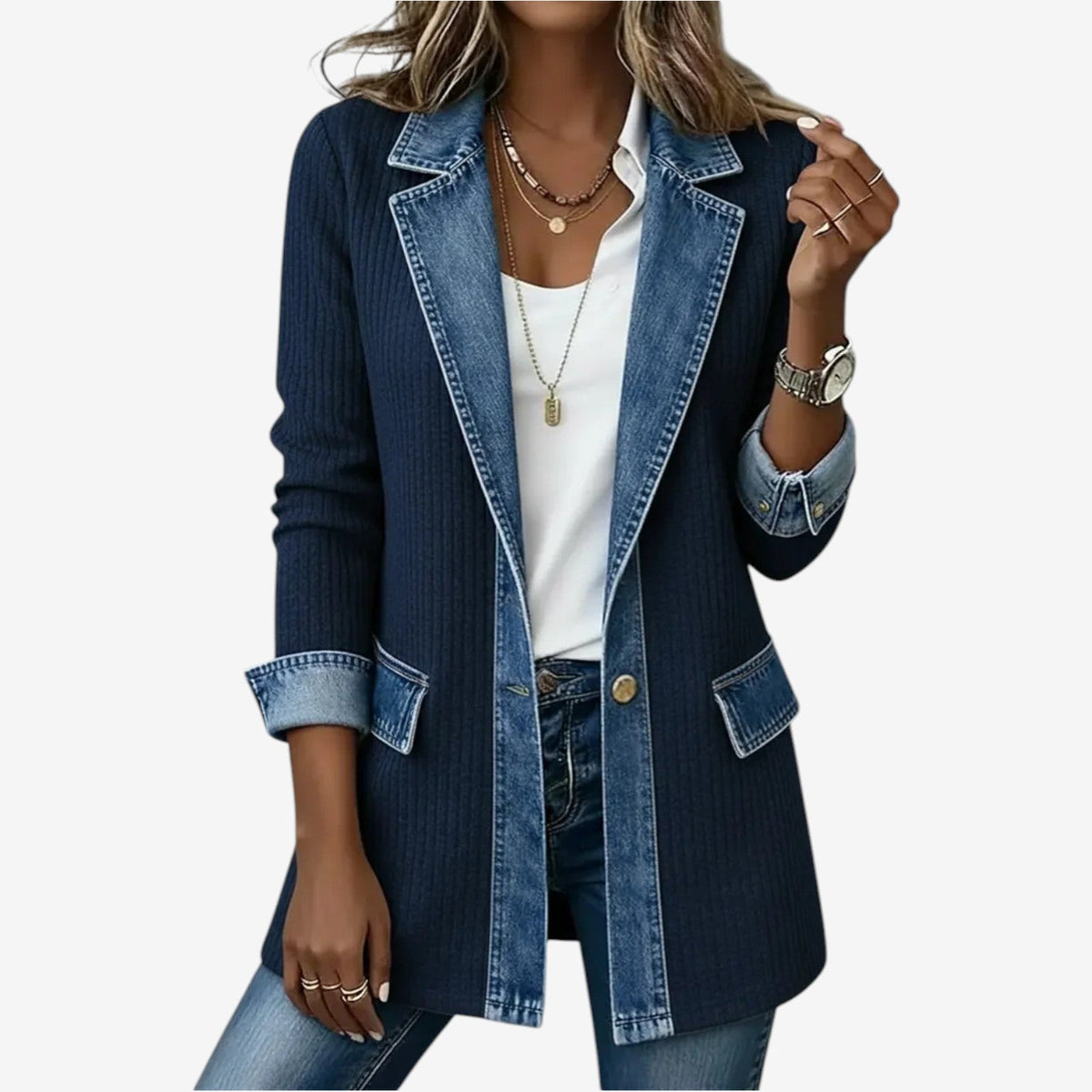 Angelique hybrid denim jacket in Navy Blue