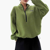 Elowen | Women's Half-Zip Textured Sweatshirt in Green and Beige
