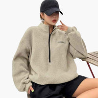 Elowen | Women's Half-Zip Textured Sweatshirt in Green and Beige